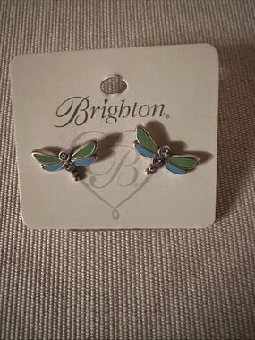 Brighton Silver Dragonfly Earrings with Green and Blue Enamel